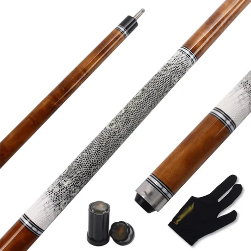 Vista 2 de Taco de billar de 58" 1/2 palo de madera de arce Birdeye con envoltura de piel de serpiente de 19 oz a 20 oz 0.512 in punta