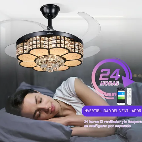 Vista 8 de BAYSQUIRREL Ventilador de techo retráctil de cristal con luz, ventiladores de techo Bluetooth con altavoz y control remoto/APP, 6 velocidades, aspas