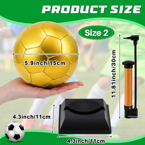 Vista 2 de Hiboom Balón de fútbol dorado con autógrafo de fútbol con soporte de exhibición, bomba de aire para trofeos, aniversario, escuela secundaria