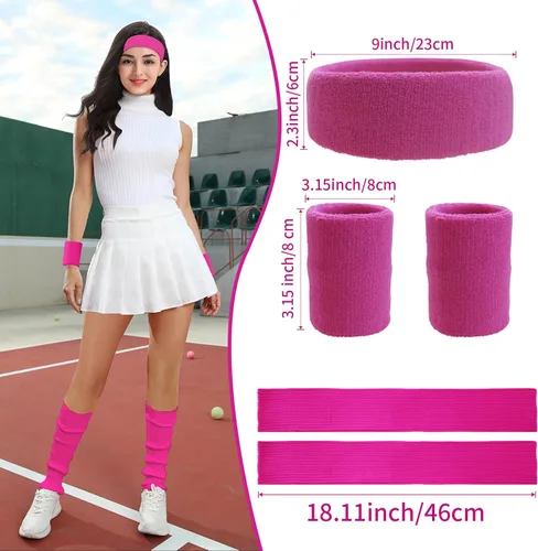 Vista 2 de v28 Conjunto de calentador de piernas de neón para mujer, muñequeras para correr, fiestas, deportes, fitness