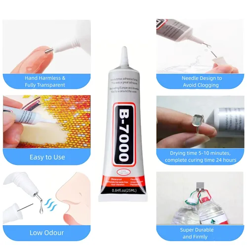 Vista 6 de B-7000 Pegamentos adhesivos multifunción, súper pegamento adecuado para reparación de pantalla de teléfono, madera, joyas, 1 paquete (0.8 fl oz x 2)