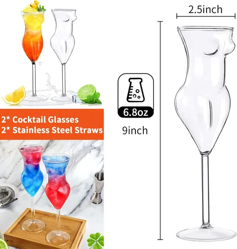 Vista 7 de SuproBarware Vasos de cóctel de 6.8 onzas, 6.8 fl oz, juego de 2 vasos de Martini, vasos de whisky, vasos de belleza creativa con forma para cóctel