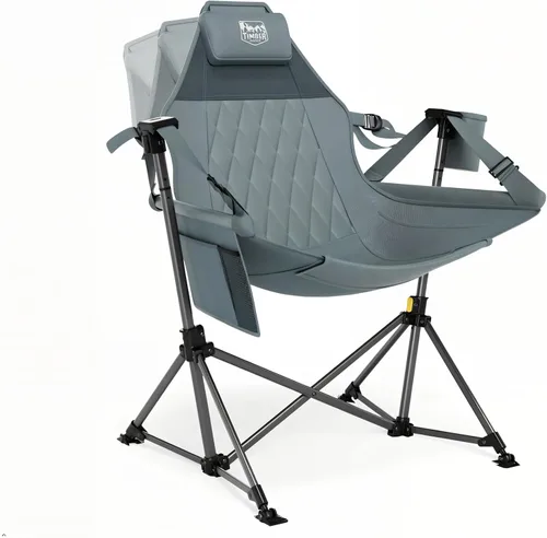 Vista 13 de TIMBER RIDGE Silla de camping tipo hamaca, silla hamaca oscilante de gran tamaño con respaldo y asiento ajustables para césped al aire libre