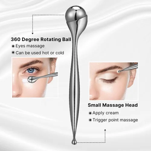 Vista 2 de Rodillo de ojos, masajeador facial con rodillo – Reduce la hinchazón, ojeras, terapia de enfriamiento para ojos cansados (con aplicador)