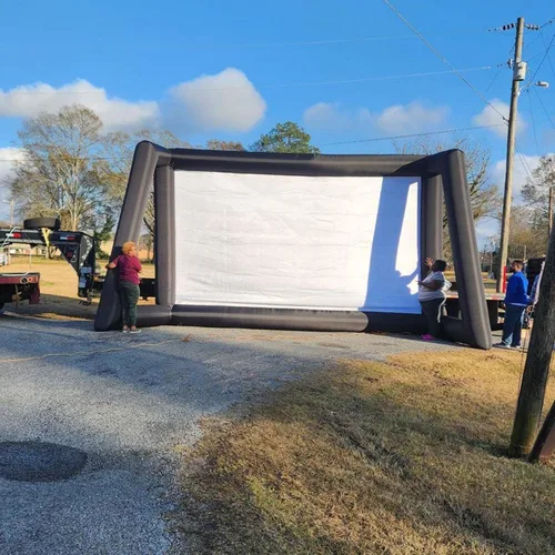 Vista 8 de Fitnessandfun Pantalla de cine inflable de 25 pies para exteriores, soplador de cine al aire libre, pantalla de proyección portátil frontal
