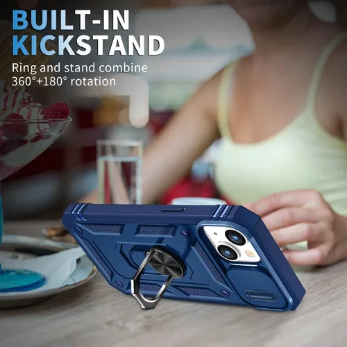 Vista 2 de Funda para iPhone 14, a prueba de golpes, resistente a los impactos, con lente deslizante protectora para iPhone 14 (6.1 pulgadas) (azul)