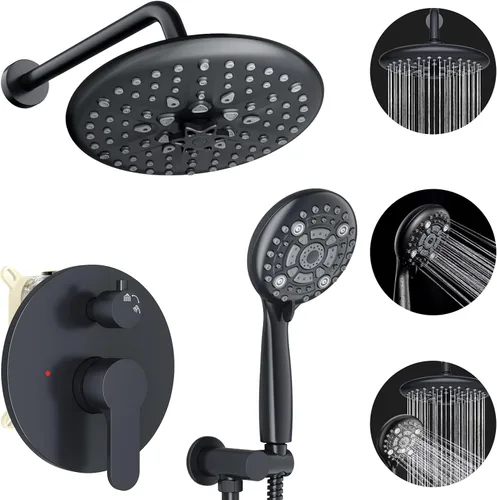 Vista 9 de EMBATHER Juego completo de grifos de ducha, con 3 ajustes de cabezal de ducha de alta presión, accesorios de sistema de ducha de lluvia montados