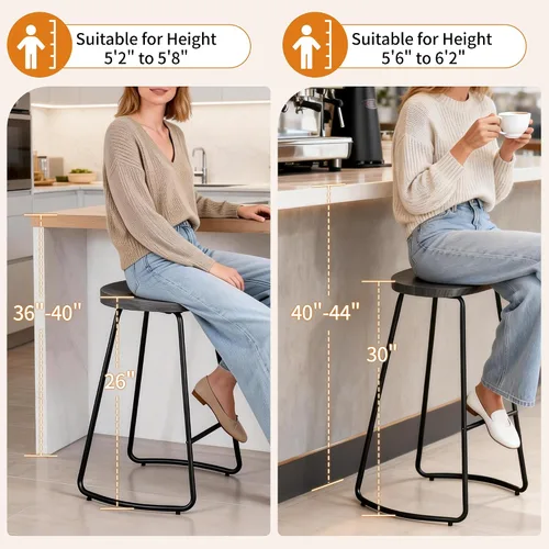 Vista 3 de HeuGah Juego de 2 taburetes de bar, taburetes de bar de 26" de altura de mostrador con pata de metal, taburetes de bar rústicos sin respaldo