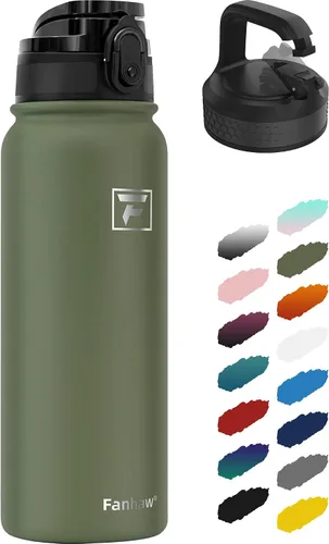 Vista 38 de Fanhaw Botella de agua térmica para llevar, apta lavavajillas, de 20 onzas, acero inoxidable, doble pared, reutilizable, a prueba de fugas y sudor