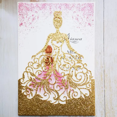 Vista 9 de 50 tarjetas de invitaciones de boda cortadas con láser para despedida de soltera, cumpleaños, dulces 15 invitaciones de fiesta de quinceañera