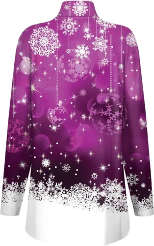 Vista 5 de Christmas Shirts, Women's Daily Casual Christmas Print Blouse High Neck Dressy Shirt Pullover Casual Long Sleeve T-Shirt