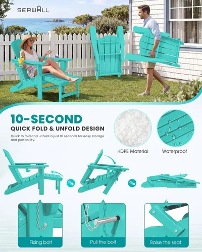 Vista 5 de SERWALL Silla Adirondack ajustable plegable HDPE con reposapiés, Aruba