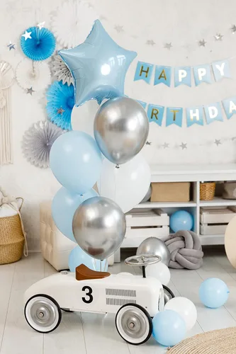Vista 8 de Treasures Gifted Globos plateados metálicos cromados, globos metálicos grandes de 12 pulgadas, globos metálicos cromados metálicos, globos plateados