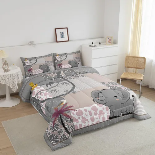Vista 2 de Lindo Juego de Edredón de Elefante Juego de Ropa de Cama de Animales de Dibujos Animados para Niños Niñas Mujeres Adultos Edredón de Hojas