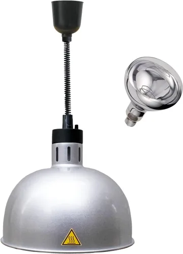 Vista 6 de Lámpara colgante de calor de alimentos infrarrojos Calentador de alimentos Fry Luz de calefacción 250W con cable retráctil (Dia25cm Negro))