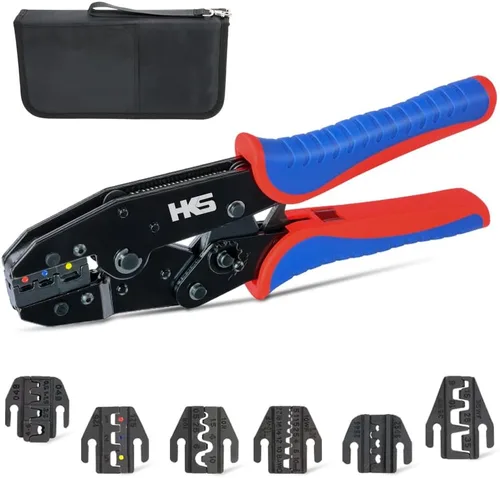 Vista 12 de HKS Herramienta de Engaste para Manguitos, Terminales de Virola y Extremo de Cable de Pin - Engastadoras de Cables con Trinquete - AWG 3-1/0