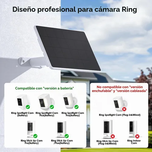 Vista 2 de Panel Solar de 6W para Ring Spotlight Cam Battery y Stick Up Cam Battery, Cargador Solar de Alta Eficiencia con Soporte Retráctil Ajustable de 360°