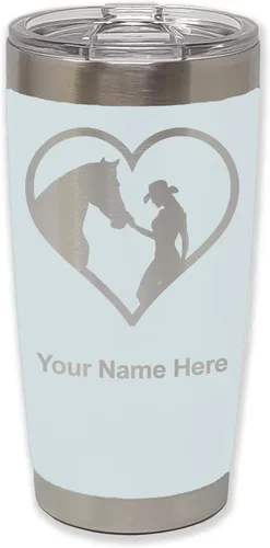 Vista 9 de LaserGram Vaso aislado al vacío de 20 onzas, corazón de vaquera de caballo, grabado personalizado incluido (negro)
