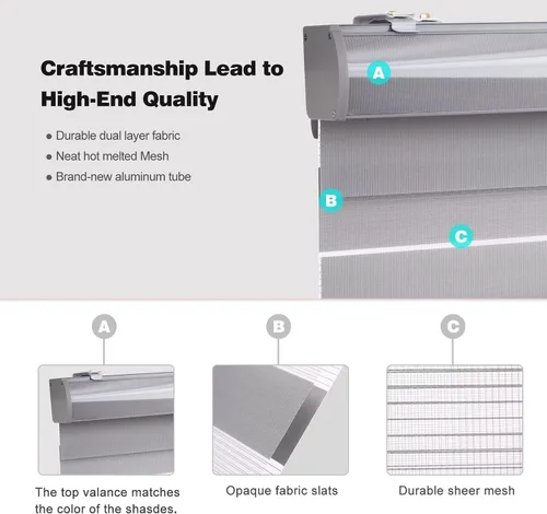 Vista 6 de MYshade Persianas de cebra personalizadas para ventanas, sin cordón, filtrado de luz, control de luz de privacidad para día y noche, fácil