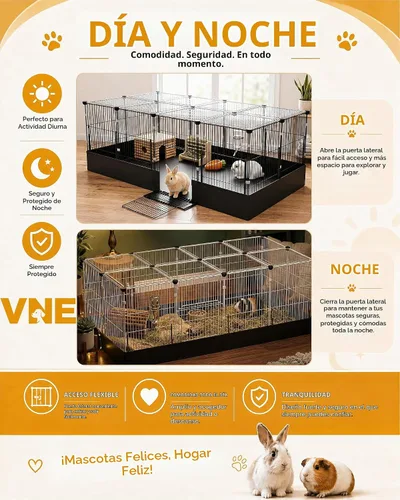 Vista 8 de Jaulas de conejillo de indias con forro impermeable, jaula cerrada para conejo de 48 x 24 x 16 pulgadas, ampliable para animales pequeños BL 20