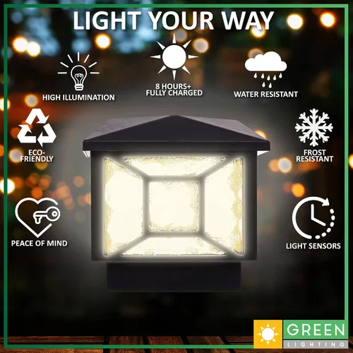 Vista 3 de GreenLighting Luces solares geométricas cuadradas para tapa de poste – Se adapta a madera de 4 x 4, 4 x 4 y 5 x 5 PCV/vinilo – Luz solar al aire