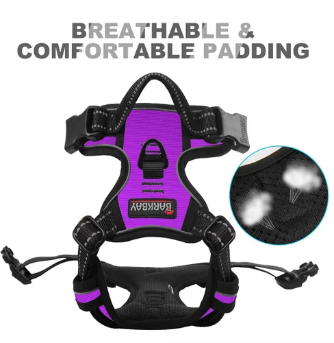 Vista 194 de BARKBAY - Arnés para perro sin tirones con clip frontal, material resistente y reflectante, asa de fácil control para pasear perros grandes