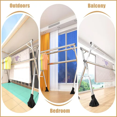 Vista 8 de Estante de secado de ropa plegable de acero inoxidable resistente - Soporte ajustable para ropa interior y exterior - Estante de secado de gran