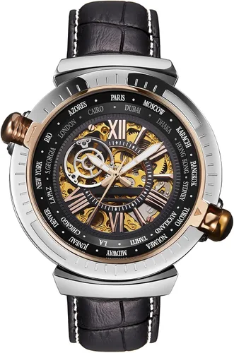 Vista 2 de SALUT MONDE Men's Wrist Watches Hand Assembled Mechanical Man Watch Italian Leather Straps Waterproof