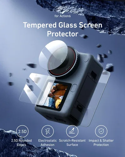 Vista 2 de TELESIN Protector de pantalla para DJI Osmo Action 6, lente, pantalla delantera/trasera, protector de vidrio templado para accesorios DJI Osmo