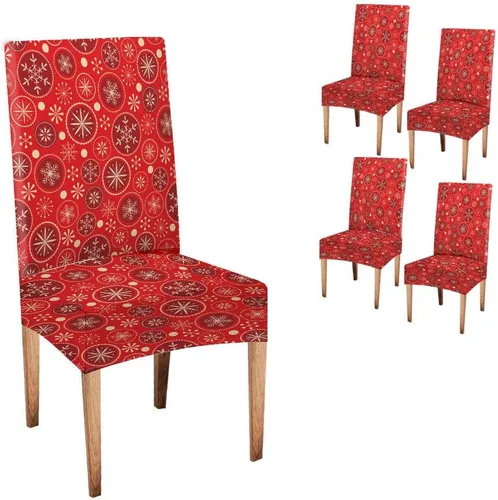 Vista 249 de CAPSCEOLL Christmas Dining Chair Covers,Snowflakes Festive Winter Pattern Stretch Chair Covers for Dining Room Set of 2 Washable Spandex Parson