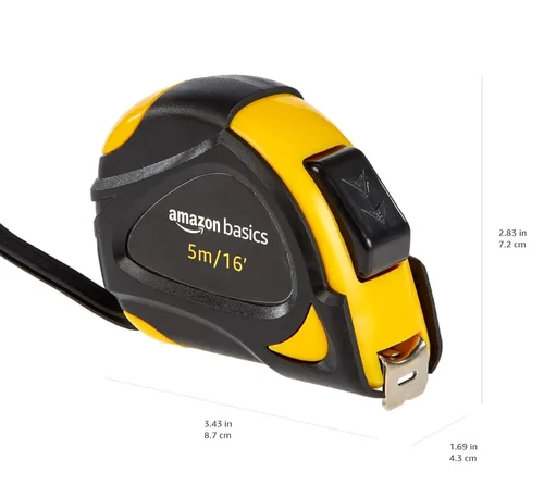 Vista 6 de Amazon Basics - Cinta métrica autobloqueante, precisión MID, 16 pies (5 m), Negro, Amarillo
