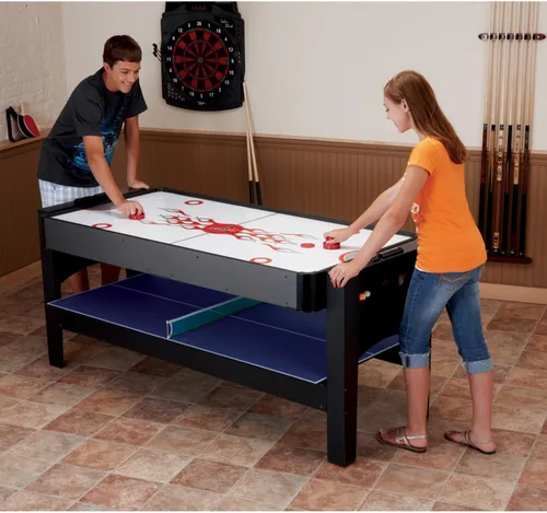 Vista 5 de Fat Cat 3-in-1 6' Flip Multi-Game Table Campo de juego de tela azul
