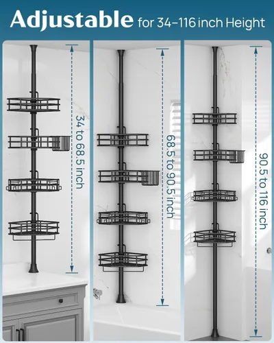 Vista 2 de SEIRIONE Estante de Esquina para Ducha con Soporte de Tensión, Instalación Rápida, Organizador de Baño Libre de Óxido para Estante de Bañera