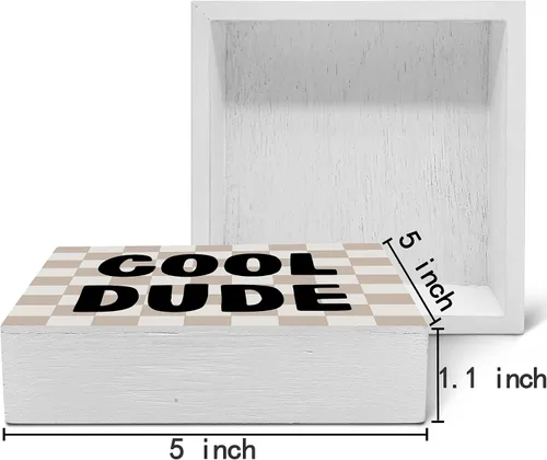 Vista 2 de SRADMO Cool Dude - Letrero de madera para escritorio, caja de madera boho, beige, preppy, decoración para adolescentes, niños, dormitorio