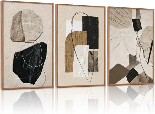 Vista 21 de CHDITB Juego de arte abstracto en lienzo enmarcado moderno para pared, ilustraciones contemporáneas para decoración del hogar, pintura de pared