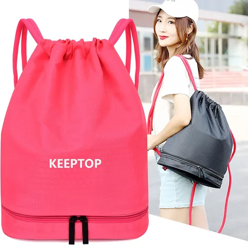 Vista 8 de Mochila impermeable con cordón para natación, salida seca y húmeda, gimnasio, yoga, deporte, hombro, mochila casual, Rosado, 15.4*11.8*7, Mochilas