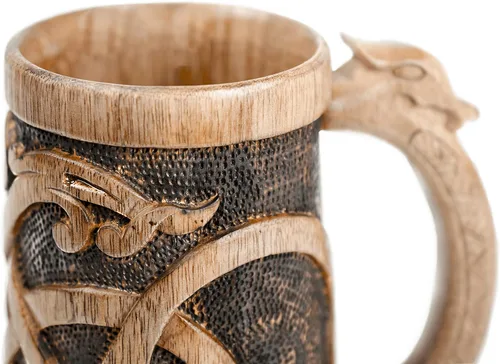 Vista 2 de Jarra de Cerveza de Madera Premium 20Oz Estilo Urnes 100% Hecha a Mano Jarra de Cerveza Accesorios de Vino Regalos Vikingos Regalo Medieval Tankard