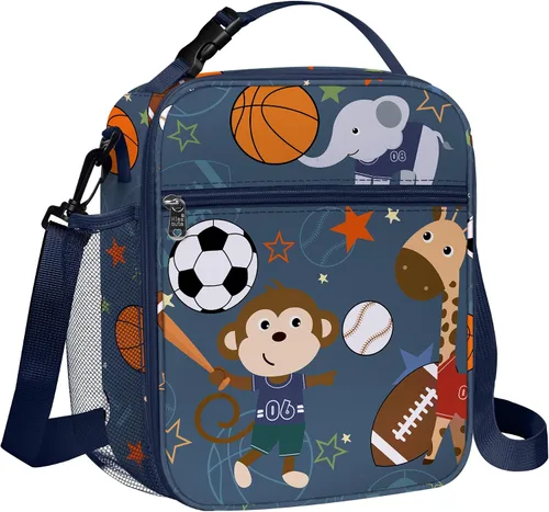 Vista 8 de Bolsa de almuerzo térmica aislada para niños Clastyle Sport Ball, grande, azul, con enfriador térmico, para niños, para picnic, escuela, canasta