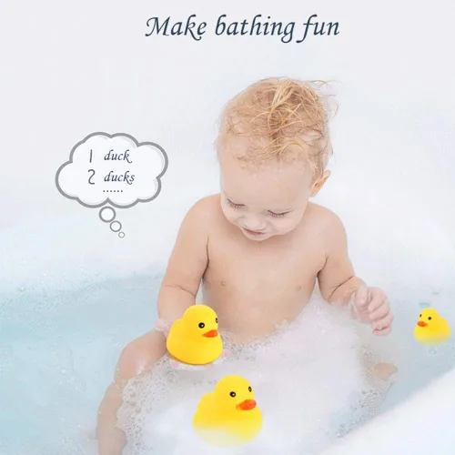Vista 6 de Juguetes de pato de baño, 5 piezas de patos chirriantes familiares para baby shower, niños y niñas (familia de pato amarillo)