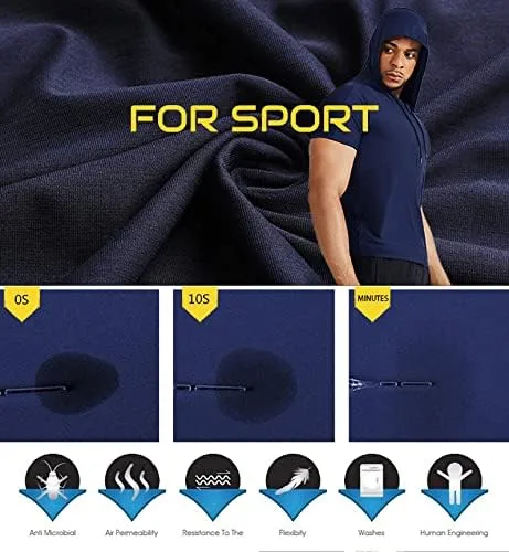 Vista 6 de DEYI Sudadera con capucha de malla en V para hombre con texto en la parte delantera y trasera
