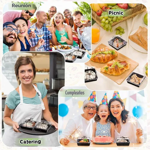 Vista 7 de Jetec Paquete de 50 Cajas de Charcutería con Tapas Transparentes y Cuerda de 4 Pulgadas Cajas Desechables Cuadradas para Postres con Tapas para Negro
