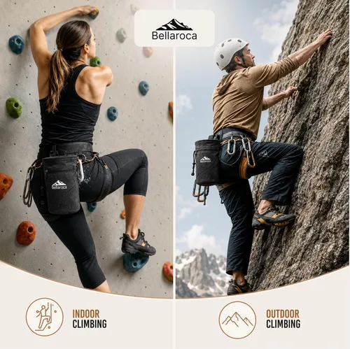 Vista 6 de BELLAROCA® Chalk Bag and Bouldering Brush for Rock Climbing – Waterproof Climbing Set with Ergonomic Design, Adjustable Belt and Carabiner