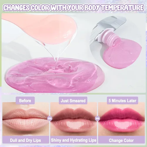 Vista 3 de JCOOS Base de brillo de labios, aceite de labios que cambia de color, base de brillo de labios, 2 unidades de 3.5 onzas de base de brillo de labios