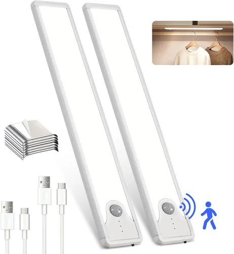Vista 9 de Luces para debajo del gabinete de 8 pulgadas, 41 LED recargables con sensor de movimiento magnético, luz para interiores, brillo regulable de 6000