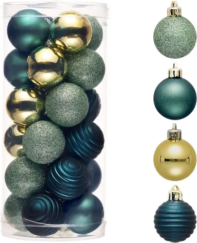 Vista 17 de Valery Madelyn Small Christmas Tree Decorations Ball Ornaments 24ct 1.57" Oro rojo