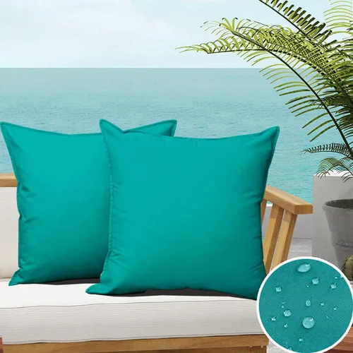 Vista 17 de 4 fundas de almohada impermeables de color azul claro para exteriores, fundas de almohada cuadradas modernas para patio, banco, muebles de patio 4