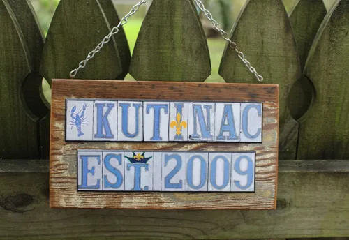 Vista 3 de Custom salvage wood Engagement/Wedding sign with a New Orleans street tile theme