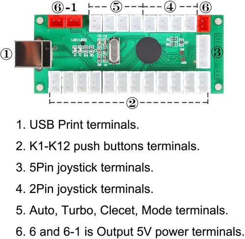 Vista 6 de DCI Hombre Zero Delay codificador de USB para juegos de pc rojo Joystick + 10x LED iluminado Empujar botones para Arcade Joystick bricolaje kits