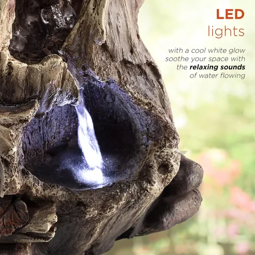 Vista 6 de Alpine Corporation WIN326 fuente de mesa iluminada de varios niveles con tronco de árbol de selva, con luces LED, 28 cm, marrón
