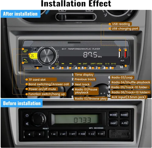 Vista 2 de SIXWIN Estéreo de Coche Single Din con Bluetooth 5.0 Llamadas Manos Libres Control de Voz Estéreo de Coche Radio FM de Coche Reproductor Mp3